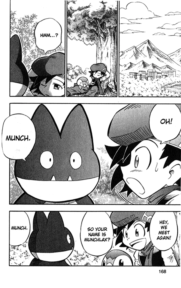 Czarno-biała plansza rozdziału DPA005 serii Pokémon Diamond and Pearl Adventure!