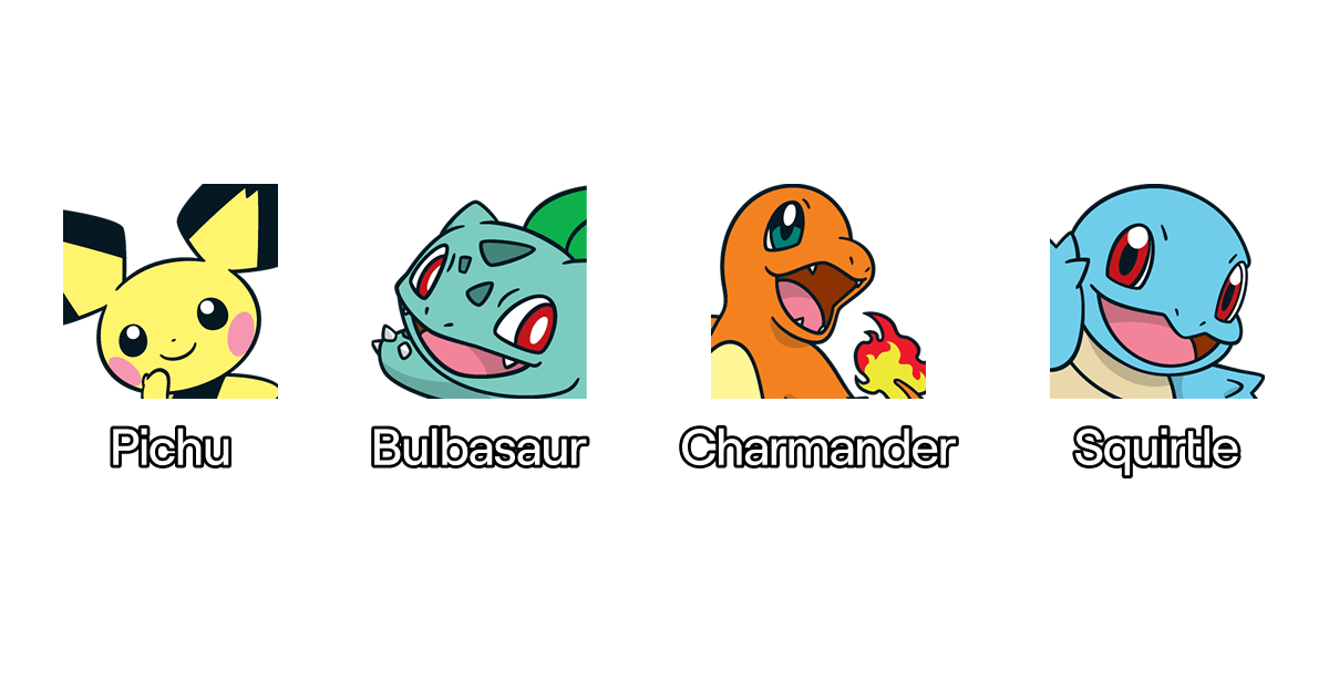 Cztery odznaki czatu Pokemon na Twitchu: Pichu, Bulbasaur, Charmander i Squirtle