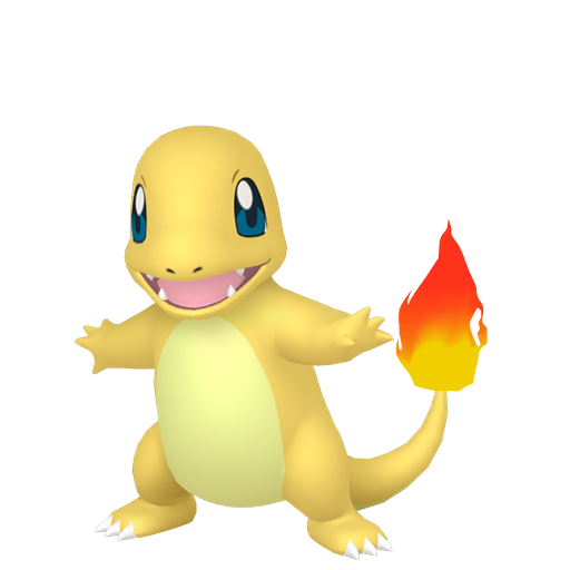 Charmander — duży render postaci w wariancie shiny