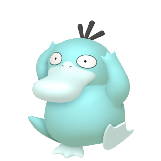 Psyduck — duży render postaci w wariancie shiny