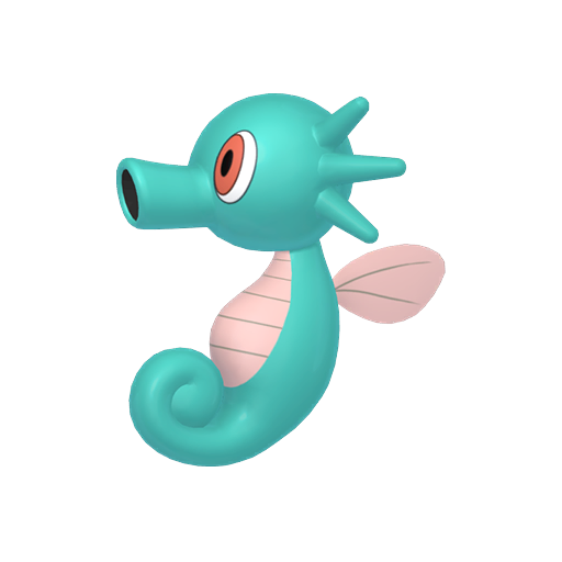 Horsea — duży render postaci w wariancie shiny