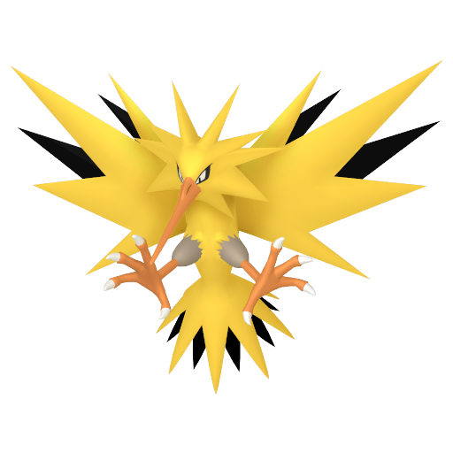 Zapdos — duży render postaci w wariancie shiny