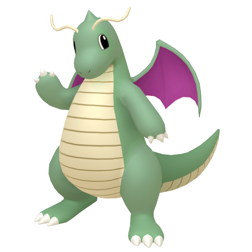 Dragonite — duży render postaci w wariancie shiny