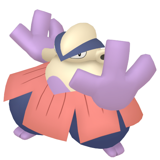 Hariyama — duży render postaci w wariancie shiny