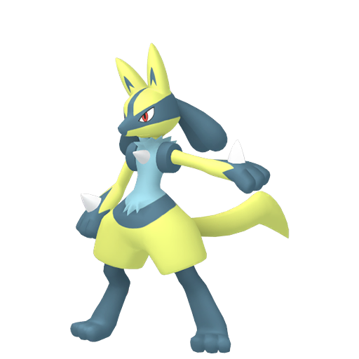 Lucario — duży render postaci w wariancie shiny