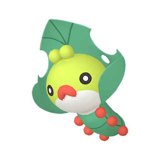Sewaddle — duży render postaci w wariancie shiny