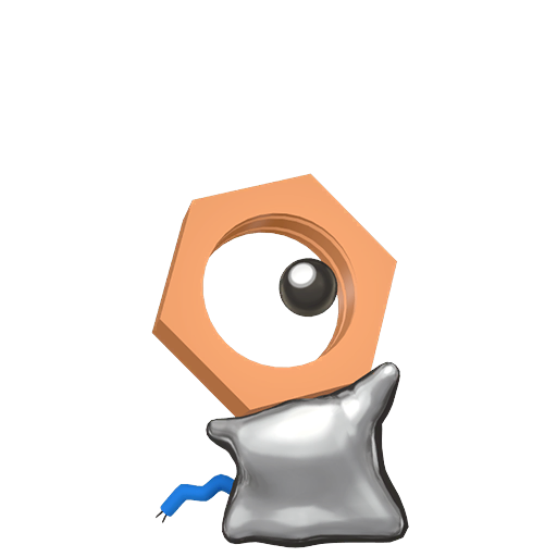 Meltan — duży render postaci w wariancie shiny