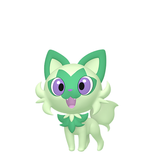 Sprigatito — duży render postaci w wariancie shiny