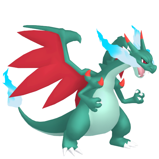 Charizard (Mega X) — duży render postaci w wariancie shiny