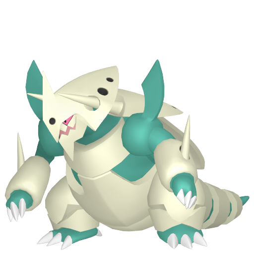 Aggron (Mega) — duży render postaci w wariancie shiny