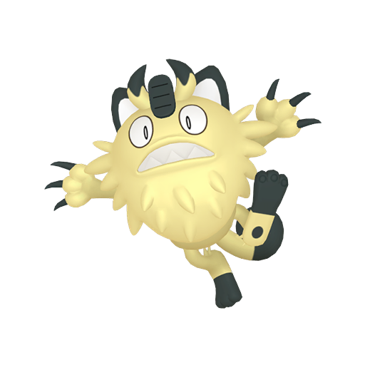 Meowth (z Galaru) — duży render postaci w wariancie shiny