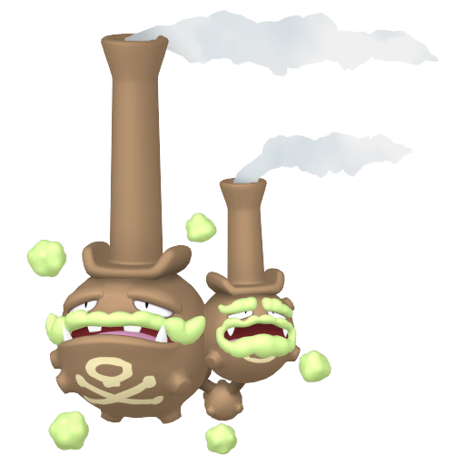 Weezing (z Galaru) — duży render postaci w wariancie shiny
