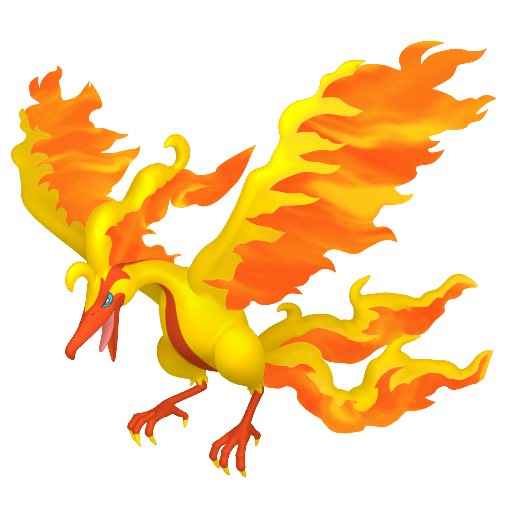 Moltres (z Galaru) — duży render postaci w wariancie shiny