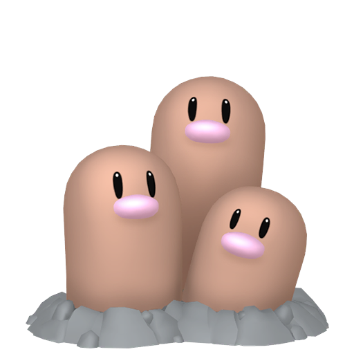 Dugtrio — duży render postaci w zwykłym ubarwieniu