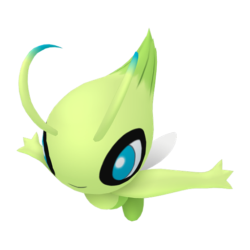 Celebi — duży render postaci w zwykłym ubarwieniu