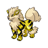 Arcanine — mały pikselowy sprite w wariancie shiny