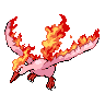 Moltres — mały pikselowy sprite w wariancie shiny