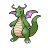Dragonite — mały pikselowy sprite w wariancie shiny