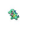 Totodile — mały pikselowy sprite w wariancie shiny