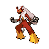 Blaziken — mały pikselowy sprite w wariancie shiny