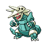 Aggron — mały pikselowy sprite w wariancie shiny