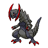 Haxorus — mały pikselowy sprite w wariancie shiny