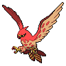 Talonflame — mały pikselowy sprite w wariancie shiny