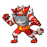 Incineroar — mały pikselowy sprite w wariancie shiny