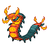 Centiskorch — mały pikselowy sprite w wariancie shiny