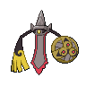 Aegislash (forma Ostrza) — mały pikselowy sprite w wariancie shiny