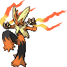 Blaziken (Mega) — mały pikselowy sprite w wariancie shiny