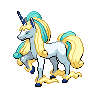 Rapidash (z Galaru) — mały pikselowy sprite w wariancie shiny