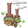 Weezing (z Galaru) — mały pikselowy sprite w wariancie shiny