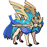 Zacian (Crowned) — mały pikselowy sprite w wariancie shiny