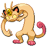 Meowth (Gigantamax) — mały pikselowy sprite w wariancie shiny