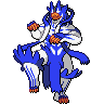 Urshifu (Rapid Strike Gigantamax) — mały pikselowy sprite w wariancie shiny