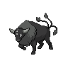 Tauros (z Paldei Combat Breed) — mały pikselowy sprite w wariancie shiny