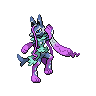 Lucario (Mega Z) — mały pikselowy sprite w wariancie shiny