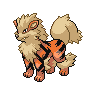 Arcanine — mały pikselowy sprite w zwykłym ubarwieniu