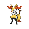 Braixen — mały pikselowy sprite w zwykłym ubarwieniu