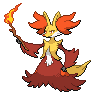 Delphox — mały pikselowy sprite w zwykłym ubarwieniu