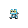 Froakie — mały pikselowy sprite w zwykłym ubarwieniu