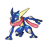 Greninja — mały pikselowy sprite w zwykłym ubarwieniu
