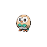 Rowlet — mały pikselowy sprite w zwykłym ubarwieniu