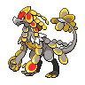 Kommo-o — mały pikselowy sprite w zwykłym ubarwieniu
