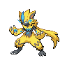 Zeraora — mały pikselowy sprite w zwykłym ubarwieniu