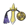 Aegislash (forma Ostrza) — mały pikselowy sprite w zwykłym ubarwieniu