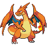 Charizard (Mega Y) — mały pikselowy sprite w zwykłym ubarwieniu