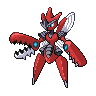 Scizor (Mega) — mały pikselowy sprite w zwykłym ubarwieniu