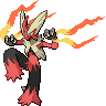 Blaziken (Mega) — mały pikselowy sprite w zwykłym ubarwieniu
